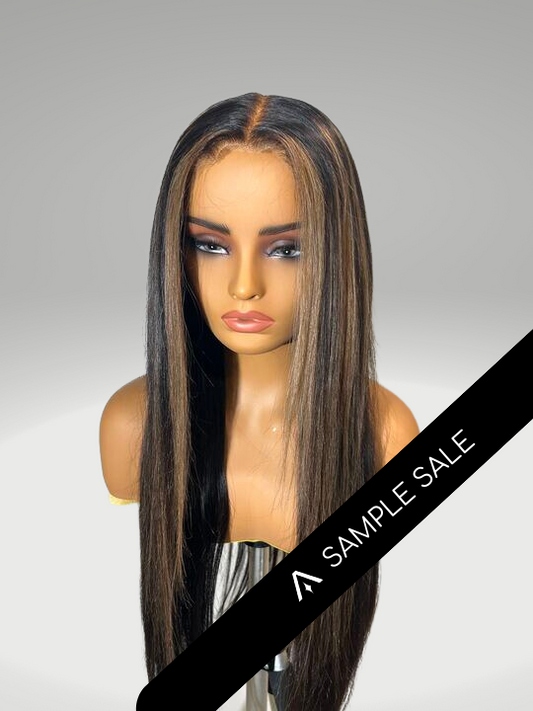 24" Very Straight Chestnut Brown Highlight HD Lace Frontal Wig