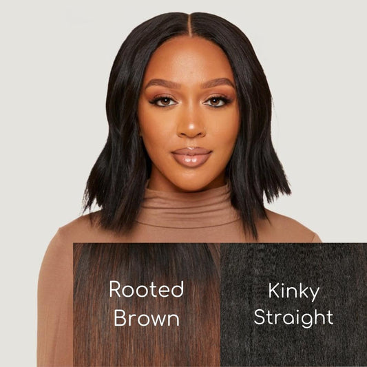 Rooted Chocolate Brown Kinky Straight HD Lace Wigs